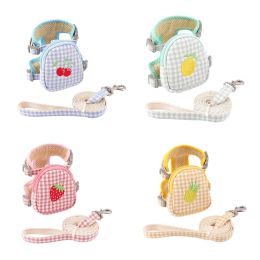 Carriers Cartoon Embroidered Fruits Pattern Dog Leash and Backpack Kit Outdoor Walking Training Puppy Cat Collar Harness Bag Pet Products