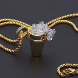Mens Hip Hop Necklace Jewellery Ice Cream Styrofoam Cup Iced Out Pendant Hiphop Necklaces213d