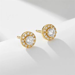 Earrings Simple Yellow Color Small Stud Earrings For Women Wedding Elegant AAA Zircon Crystal Round Jewelry