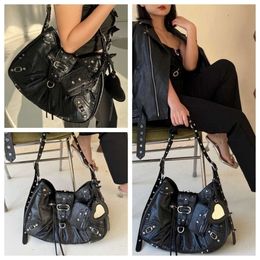 Motorcycle Totes Bag Y2K Brand New 2024 Black Gothic Fashion Messenger Purse For Women's High-quality Large 20240226