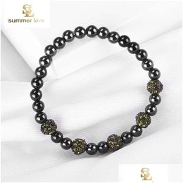 Beaded Handmade 6Mm Glossy Black Nature Stone Beads Bracelet For Women Men Elastic Jewellery Gift Wholesale Drop Delivery Jewe Dhgarden Dhdap