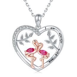 Necklaces 925 Sterling Silver Delicate Flamingos Heart Pendant Necklaces i Am Always with You Jewellery Birthday Gifts for Women Girlfriend