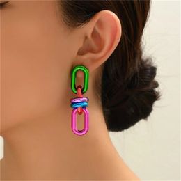 Vintage Acrylic Geometric Chain Long Drop Earrings for Women 2024 Punk Metallic Green Dangle Earring Trendy y2k Jewellery