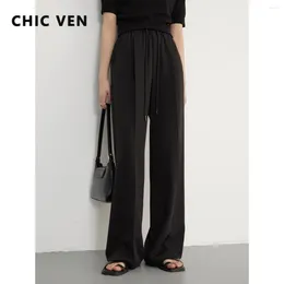 Women's Pants CHIC VEN Loose Drawstring Elastic Casual Trousers High Waist Sports Pant For Woman Spring Autumn 2024