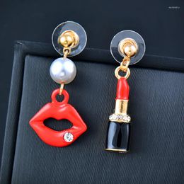 Dangle Earrings SINLEERY Colorful Enamel Black Dress Lipstick Drop For Women Wedding Party Fashion Jewelry Accessories ES299