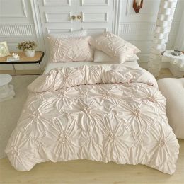 sets Threedimensional Pinch Pleated Crafts Double Duvet Cover Set 220x240 Solid Twist Flowers King Size Bedding Set Quilt Cover Set