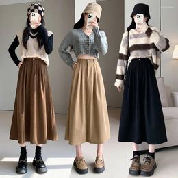 Skirts Vintage Corduroy Women Korean Fashion Solid Color Maxi Skirt Female Autumn Winter Casual Loose High Waist A Line