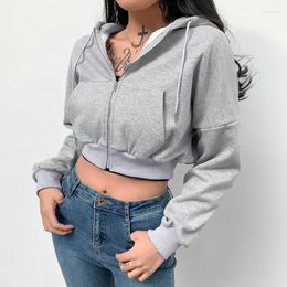 Women's Hoodies Casual Zipper Basic Short Jackets Grey Autumn Winter Long Sleeve Hoody Sweatshirts Hooded Streetwear Women Outfits Coats Y2k