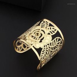 Bangle Hollow Wide Cuff Rose Flower Bracelet Bangles For Women Alloy Open Big Female Fashion Jewellery Accesorios Mujer1240v