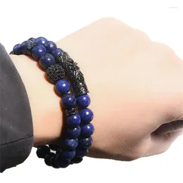 Charm Bracelets Lapis Lazuli Bracelet 10mm Round Beads Protection 2pcs Feng Shui For Men To Improve Fortune