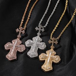 Iced Out Cross Pendant Necklace Gold Silver Plated Mens Hip Hop Jewelry Gift