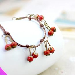 Bracelets Wholesale 10 Red Cherry Ceramic Bracelets Sweet Romantic Girl Ladies Bracelet 2021 New