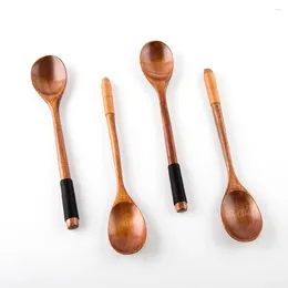 Dinnerware Sets Japanese 4Pcs Wooden Tea Spoon Long Coffee Spoons Small Teaspoon Set Wood Honey Dessert Drink Stirrer Teaspoons