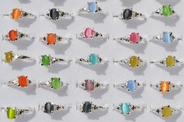 Colourful Natural Cat Eye Gemstone Stone Silver Plated Rings R10 New Jewelry 100pcslot2101457