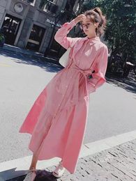 Casual Dresses Evening DressPink Long Sleeve For Women Ankle Length French Vintage Style Unique Shirt Dress Spring 2024