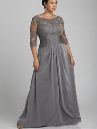 Plus Size Mother of Bride Dress for Women 2024 Scoop Half Sleeves Lace Appliques Chiffon Grey Wedding Party Gowns Robe De Soiree Femme