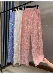 Women's Pants Autumn And Winter Korean Veet Sequined Wide-leg Lengthened Drapey Floor-length Shiny Casual Straight