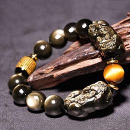 Beaded Strands Obsidian Pixiu Wealth Bracelet Vintage Good Luck Beaded Personalized Jewelry Gift For Men Women PR 260L