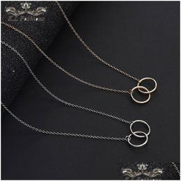 Pendant Necklaces New High Quality Double Circle Pendant Clavicle Necklace For Women Fashion Designer Gold Sier Chain Neckla Dhgarden Dh0Bm