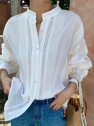 Women's Blouses GypsyLady French Elegant Chic Shirt Blouse Lace Cotton Summer Spring Long Lantern Sleeve Women White Vocation Casual Ladies