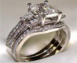 Vintage 10K White Gold 3ct Lab Diamond Ring sets 925 sterling silver Bijou Engagement Wedding band Rings for Women men Jewelry 2207345858