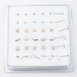Stud 36pcs/pack 925 sterling silver Nose stud leaf Tiny Ball flower mix Nose Rings Nariz Piercing Jewelry