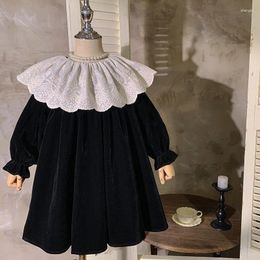 Girl Dresses Korean Dress Autumn Spring Children Long Sleeve Velvet Lace Princess Baby Kids Black Vintage Birthday