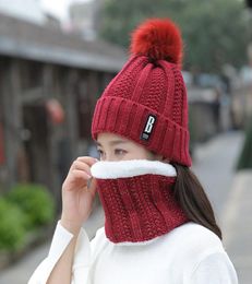 Fashion Winter Hat Scarf Set For Women Girls Warm Beanies Ring Scarf Pompoms Winter Hats Knitted Caps And Scarves 2 PiecesSet5574281