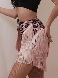 Stage Wear Leopard Patchwork Flamengo Standard Dances Woman Skirts Latin Costume High Waist Clothing Dance Competition Tassels Hip Scarf