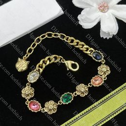 Designer Gold Bracelet Women Colored Diamond Chain Bracelet High Quality Lady Charm Bracelet Luxury Brass Jewelry With Box