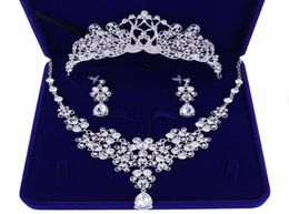 Wedding bride Jewellery tiaranecklaceearrings set Korean tiara wedding diamond necklace set wedding accessories whole8116864
