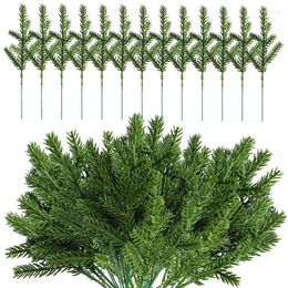 Decorative Flowers 120 Pieces Artificial Pine Needles Branches Christmas Fake Greenery Tree DIY Garland