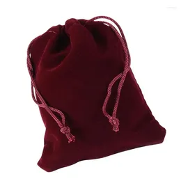 Storage Bags Wine Red Flannel Gift Ribbon 10x12cm Cosmetics Jewelry Sack Suitable For Eyelashes Hair Claret Drawstring Pouches 1pcs