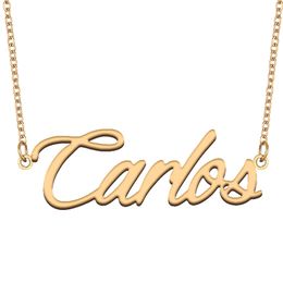 Carlos Name Necklace Gold Pendant for Women Girls Birthday Gift Custom Nameplate Kids Best Friends Jewelry 18k Gold Plated Stainless Steel