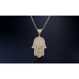 Full Rhinestone Zircon Hip Hop Bling Pendant Necklace Cross Link Chain 24 Inch Out Women Men Couple Ice Hamsa With Cz Jewelry275c