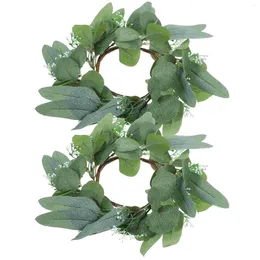 Decorative Flowers 2 Pcs Simulated Garland Ring Eucalyptus Elegant Decor Wreath Wedding Decore Rings For Pillars Pe (plastic) Spring