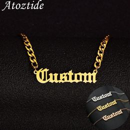 Customised Fashion Stainless Steel Name Necklace Personalised Letter 5mm NK Thick Chain for Women Men Pendant Nameplate Gift 240221