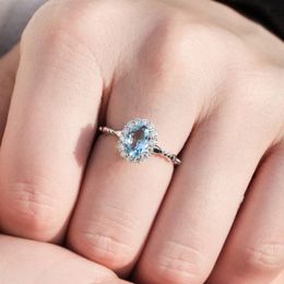 Sier Designer Ring Women High Grade Blue Sparkling Diamond Shine Crystal CZ Zircon Rings Wedding Anniversary Engagement Party Jewelry