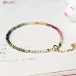 Beaded 2023 New Fashion 2mm Multicolor Crystal Beads Bracelet For Women Simple Colourful Natural Stone Tourmaline Charm Bracelet Jewellery YQ240226