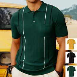Men's Polos Summer Business Polo Shirt Short Sleeved Knit Ice Silk Fabric Thin Stripe Casual Tops Fashion Tshirts Men Clothing