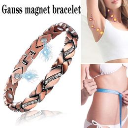 Charm Bracelets Red Copper Zirconia Bracelet Magnetic Energy Weight Loss Women's Anti-fatigue Health