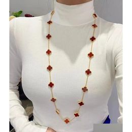 Pendant Necklaces Designer Luxury Dupe Elegant Clover Necklace Charm Diamond Sier Plated Agate 20 Flower Four-Leaf For Girl Valentin Dhgmy