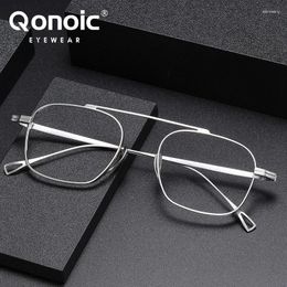 Sunglasses QONOIC Pure Titanium Men's Glasses Frame Optical Anti Blue Light Eyeglasses Customised Prescription Square Spectacles KMN9501