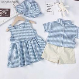 Family Matching Outfits Brother And Sister Suit Kids Lattice Set Boys Gentleman Suit+Girls Princess Dress Toddler Party Clothing Family Outing Clothes