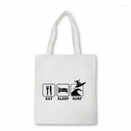 Shopping Bags Harajuku Eat Sleep Surf Beach Bag Women's Shopper Cute Girl Handbag Casual Tote Literary Books Canvas For Girls