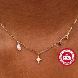 Necklaces CANNER Stacked Women'S Collarbone Necklace S925 Sterling Silver Octagonal Star Zircon Irregular Shape Pearl Pendant Necklace