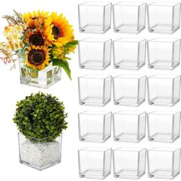 Vases 16 Pieces Square Glass Bulk Cube Flower Vase Clear Candle Holders Freight Free Home Decorations Room Decor Garden