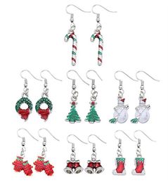 Christmas Earrings Women Crystal Snowman Drop Dangle Earrings New Year Red Pompon Set For Women Girl1039746