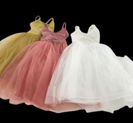 Girl039s Dresses Sweet Girls Summer Sling Vest Dress For Children Kids Yellow Tulle Princess Knit Cotton Patch Gauze Clothing1308362