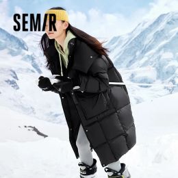 Coats Semir Down Jacket Women Long ThreeProof 2023 Winter New Hooded Solid Color Warm Loose Silhouette Jacket